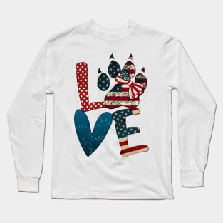 Flag American Love Cat Paw Long Sleeve T-Shirt